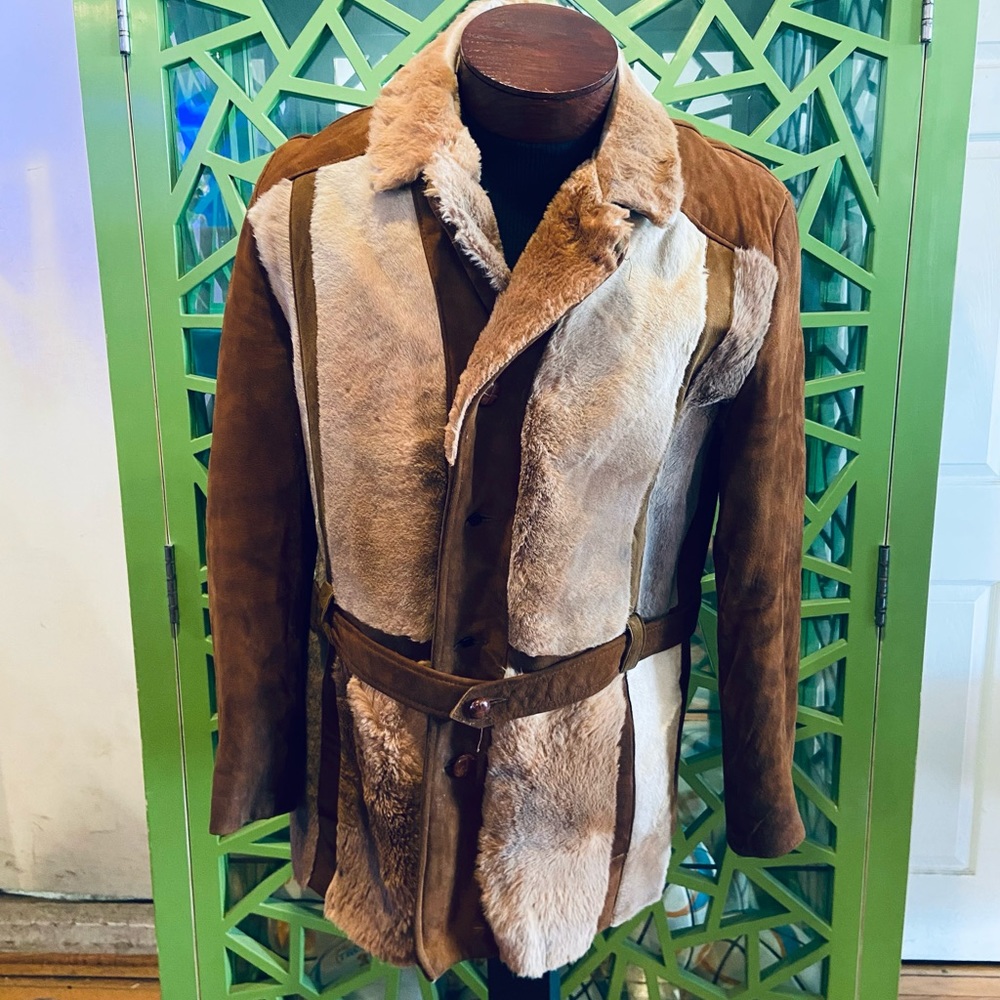Vintage Suede Leather Jacket w/ Mink Panels and Shearling Lining